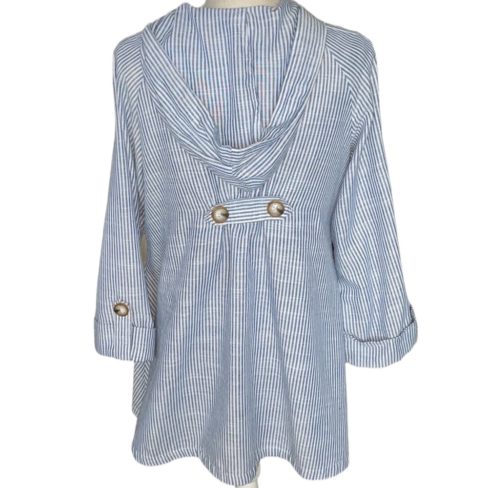 Sigrid Olsen Blue White Pinstripe Hooded Hi/Low Hem Size S - Picture 3 of 11